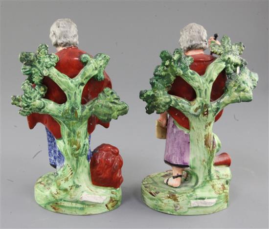 A set of four Staffordshire Pearlware figures of Saints, by Salt, 18.5 - 19cm, some restoration